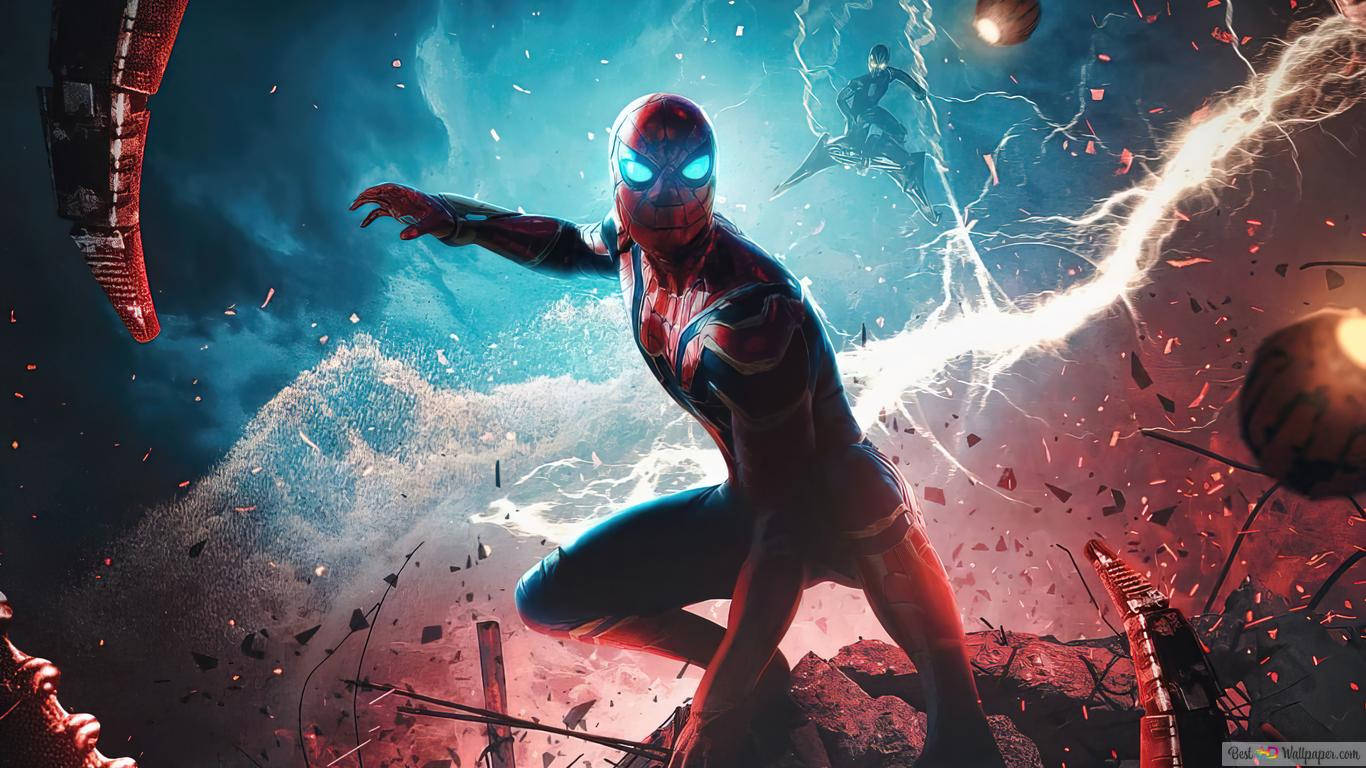 Spiderman With His Iconic Webbing In A 1366x768 Dimension Background