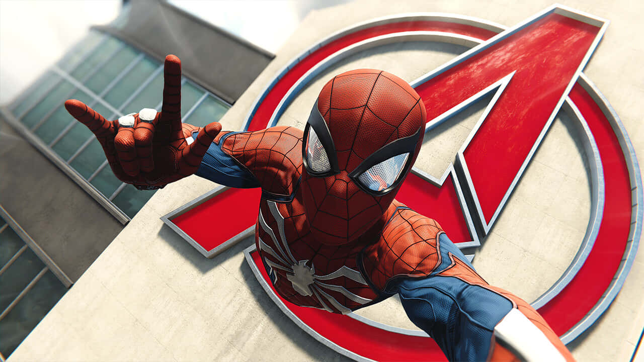 Spidey Selfie Man In Avengers' Quarters Background