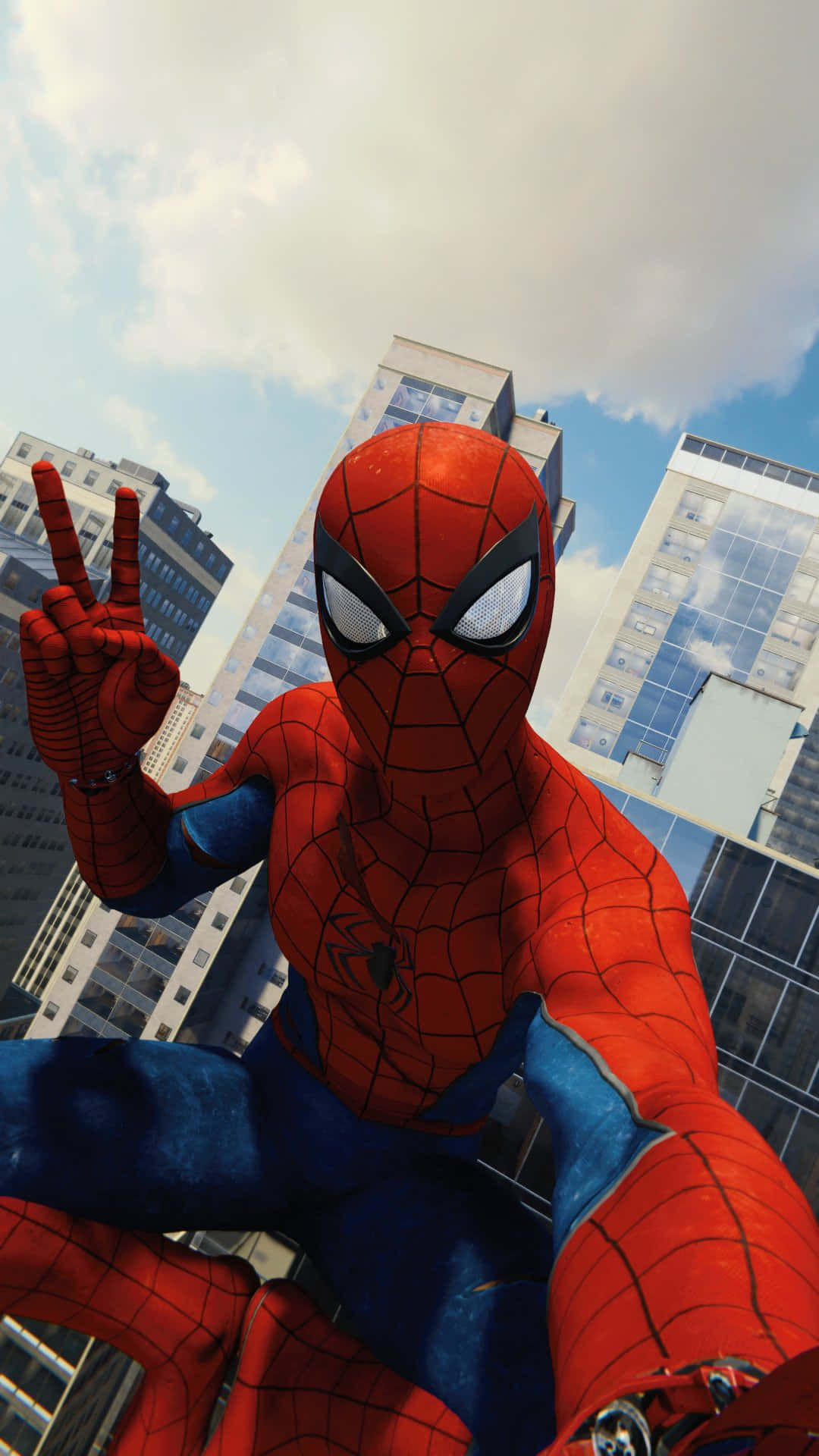 Spidey Selfie Man Peace Sign Pose