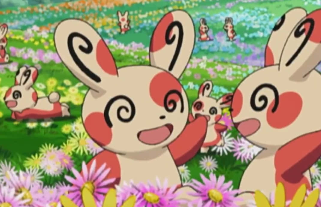 Spinda Enjoying A Day In The Flower Field Background