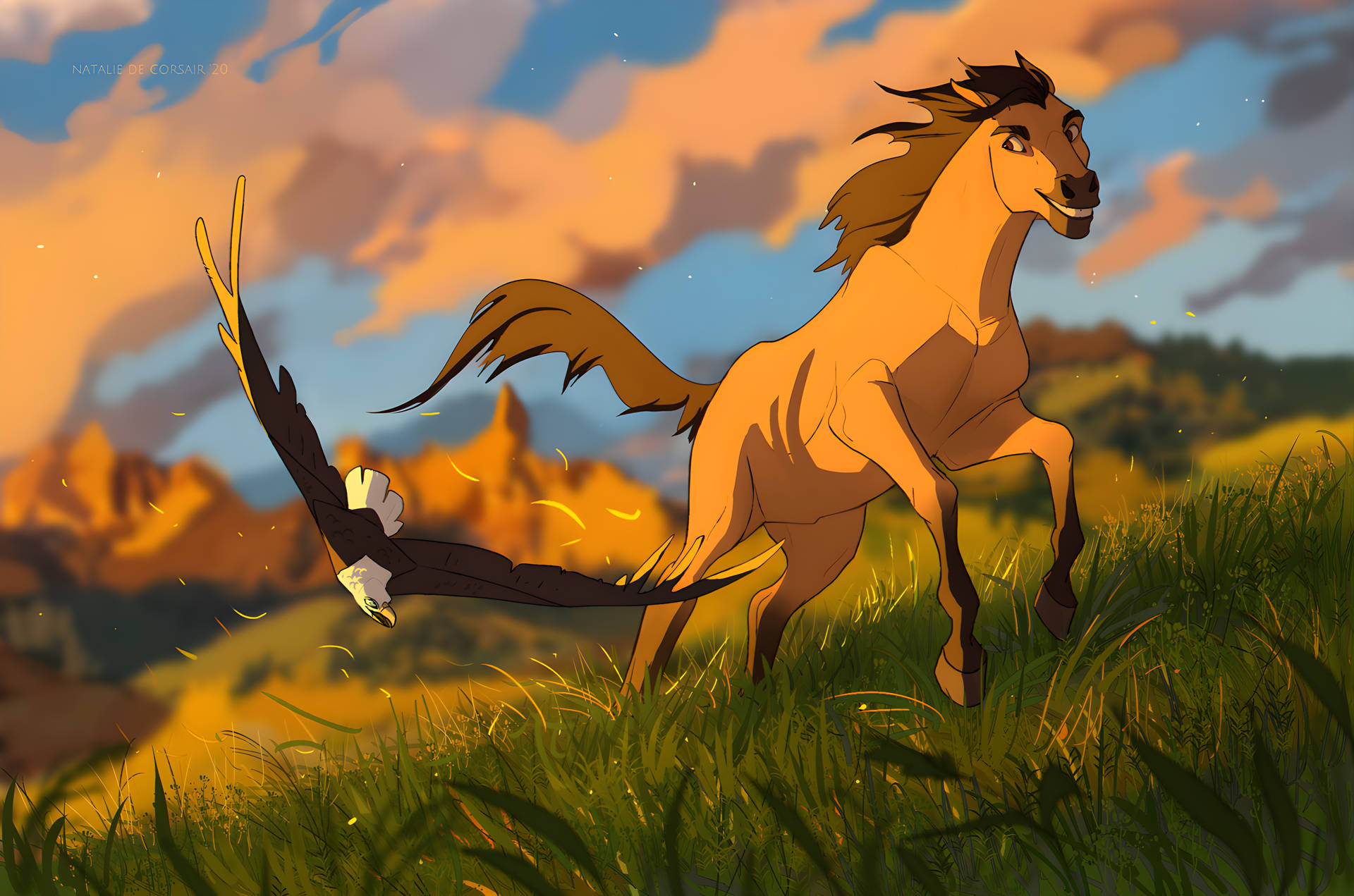 Spirit Stallion Of The Cimarron Galloping Through The Sunset