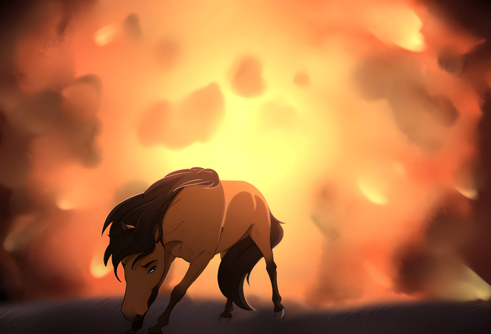 Spirit Stallion Of The Cimarron Horse In Danger Background