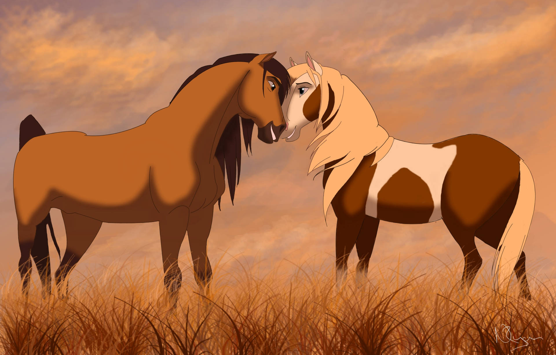 Spirit Stallion Of The Cimarron Tender Moment Between Horses Background