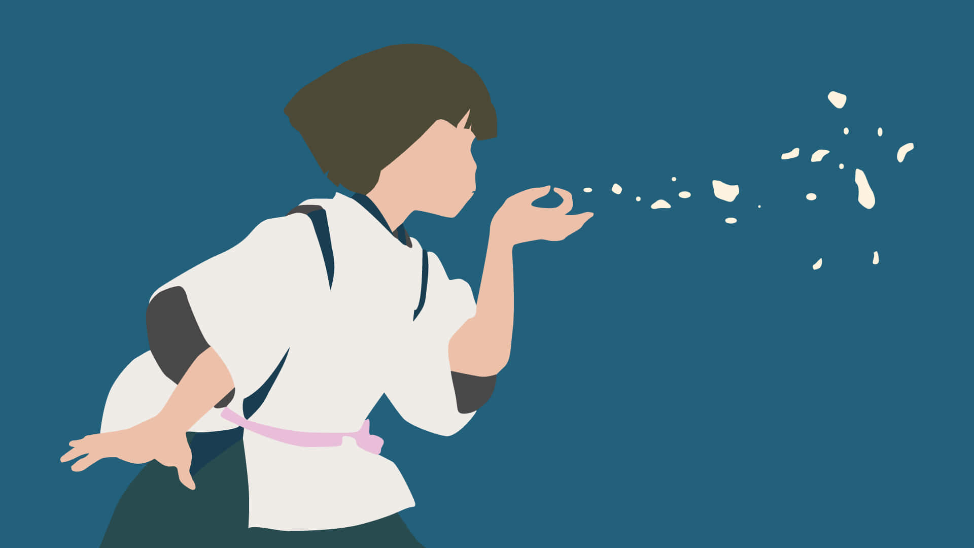 Spirited Away Minimalist Haku Blowing Petals Vector Background