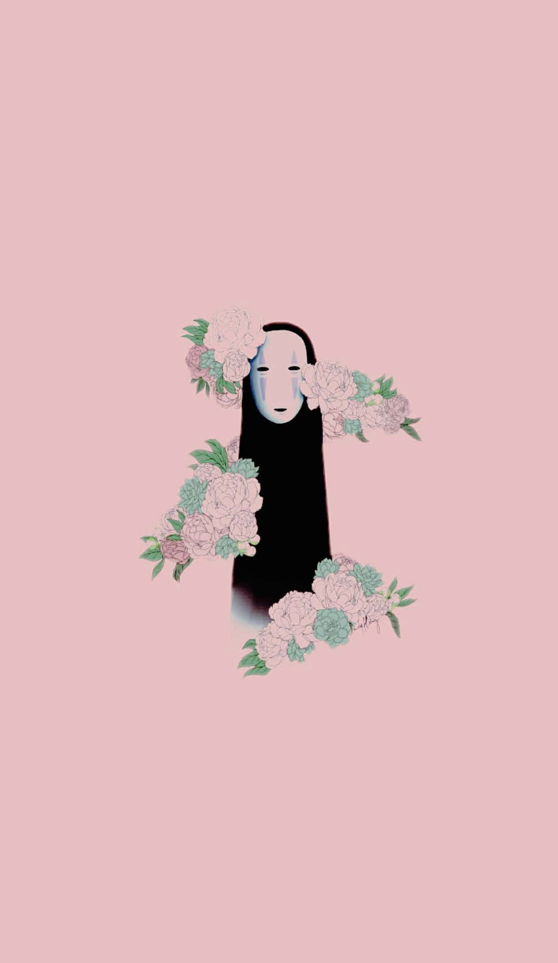 Spirited Away Pink No Face Minimalist Floral Background