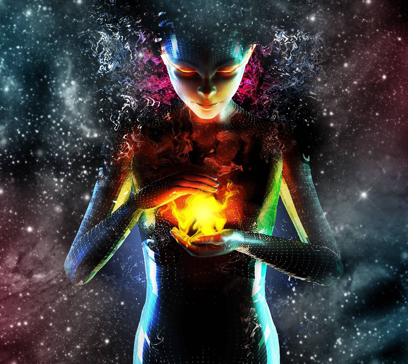 Spiritual Aesthetic Woman With Fire Background