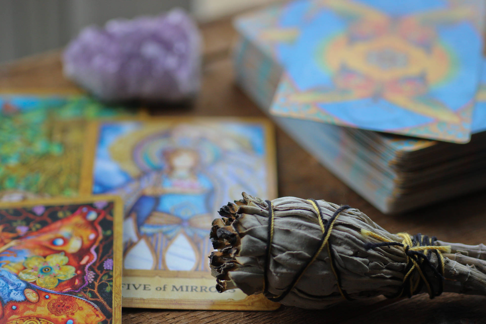 Spiritual Tarot Cards And Sage Background