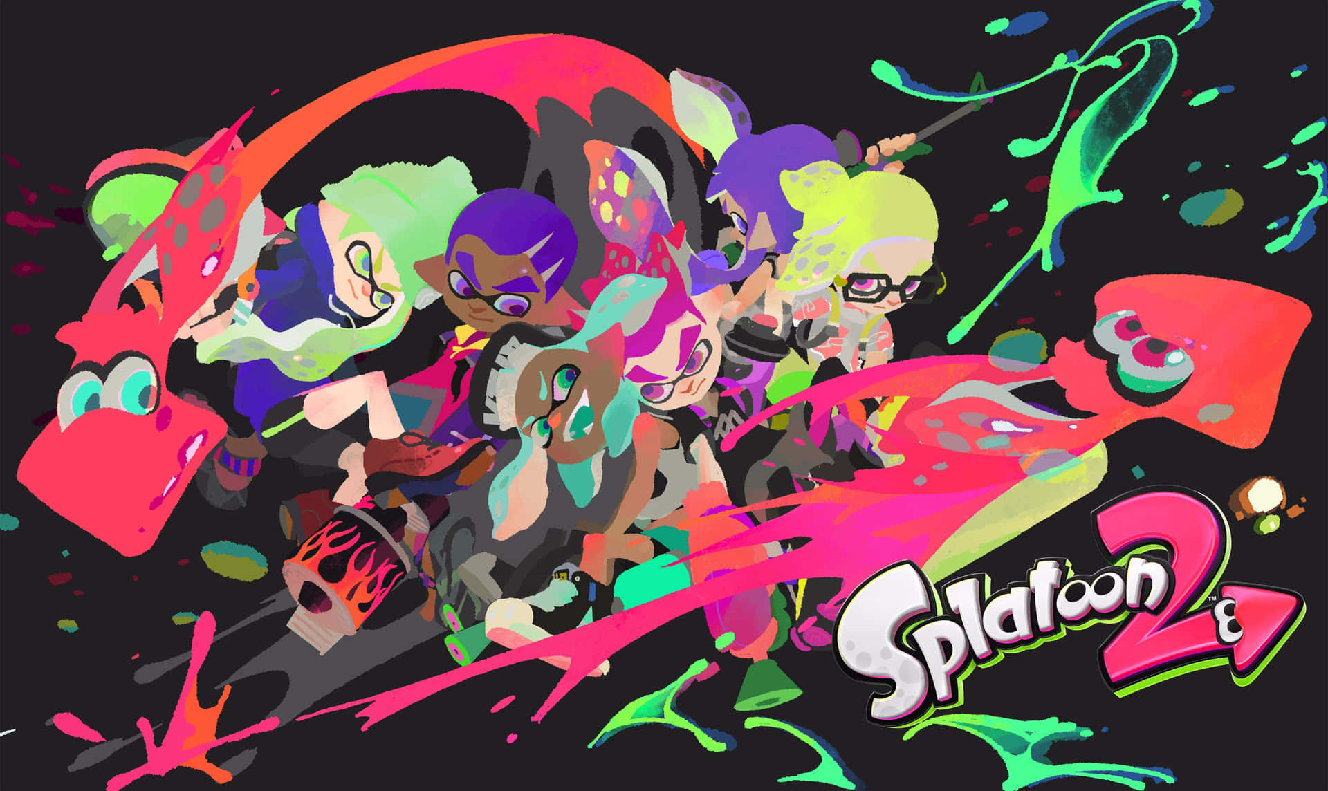 Splatoon 2 Characters On The Battlefield Background