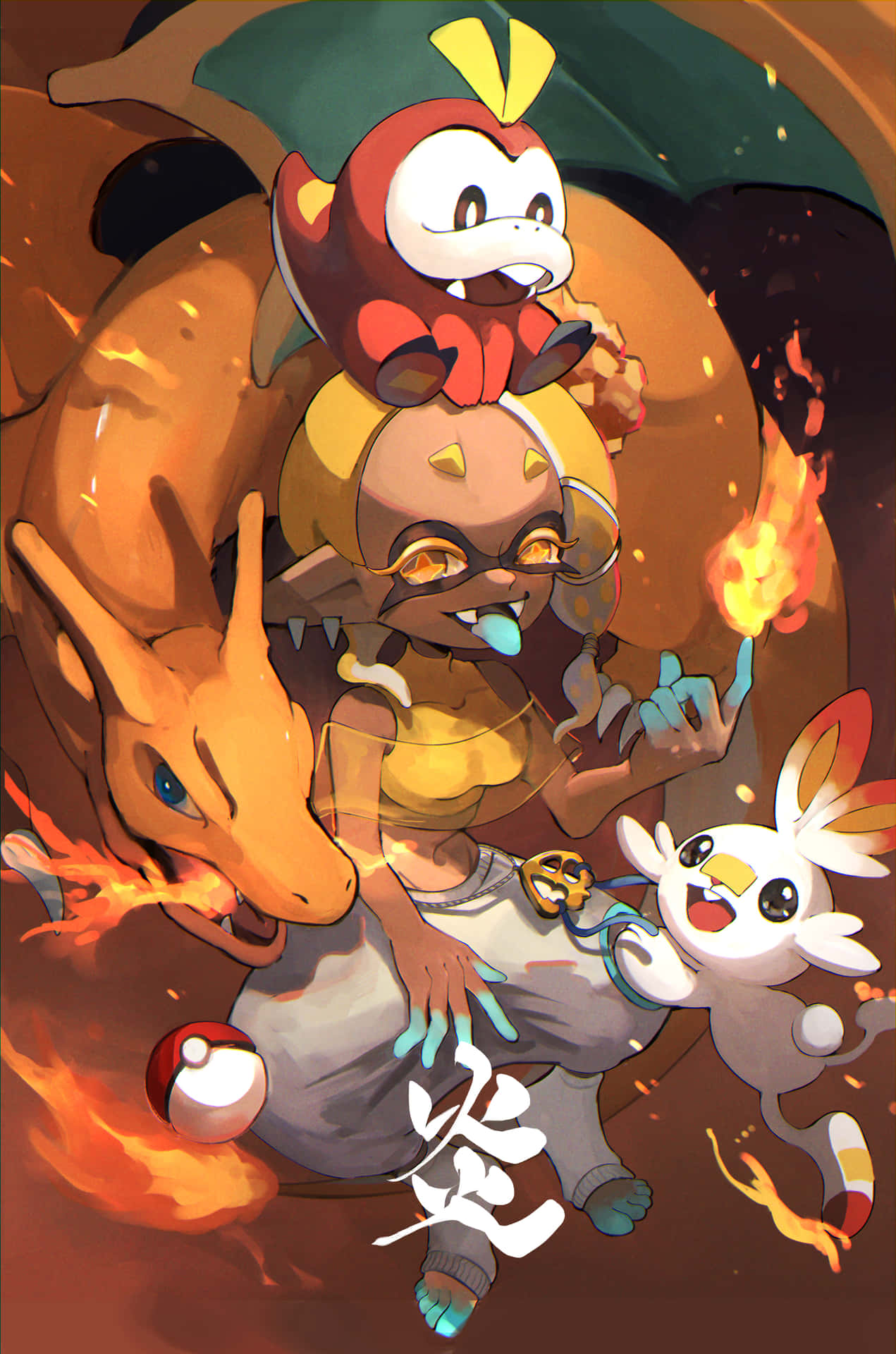 Splatoon Frye With Fuecoco And Other Pokemon Background
