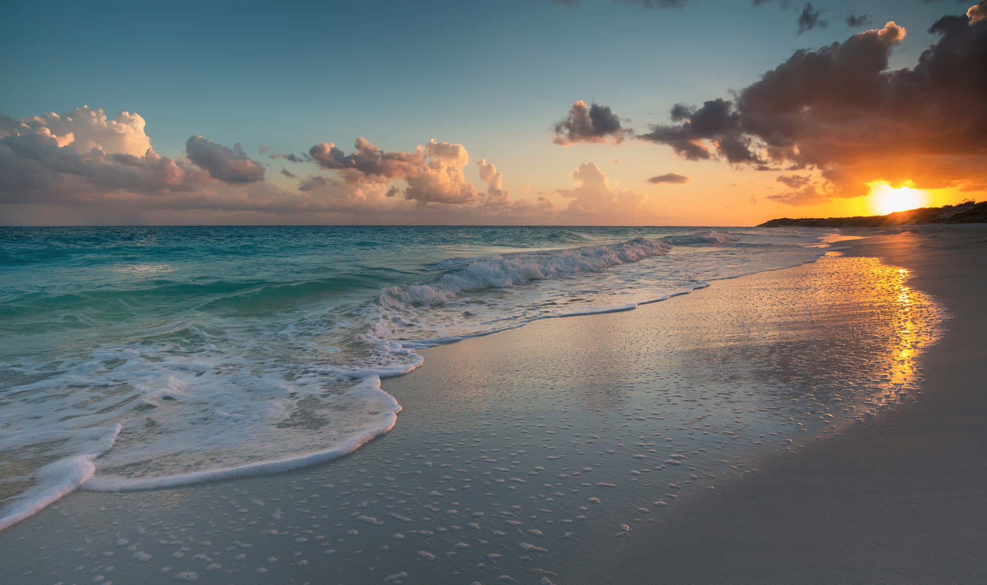 Splendid Beach Sunset, Bathed In The Golden Light Of The Setting Sun