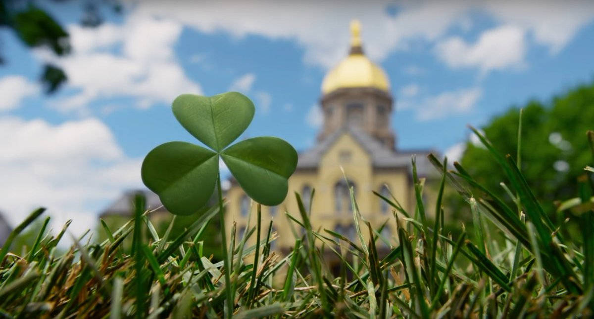 Splendid View Of The University Of Notre Dame's Golden Dome With Clover Foreground.