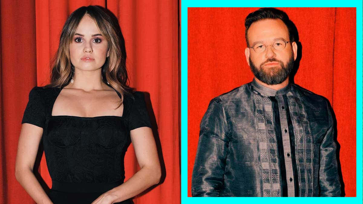 Split Portraitof Two Individuals Against Red Backdrop Background