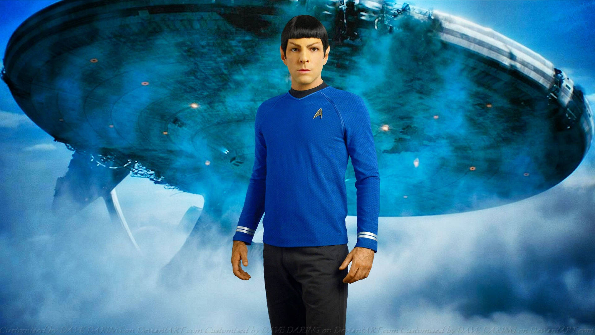 Spock And Blue Starship Background