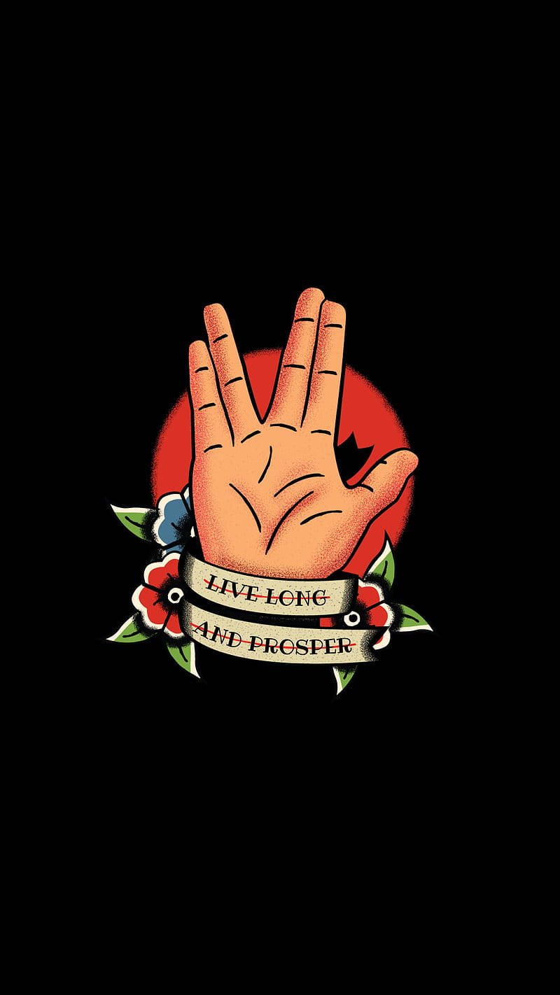 Spock Hand Sign And Quote Background