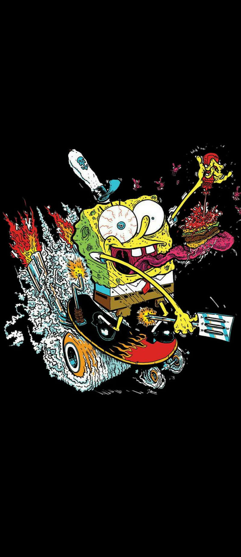 Sponge Bob Skateboarding Artwork Background