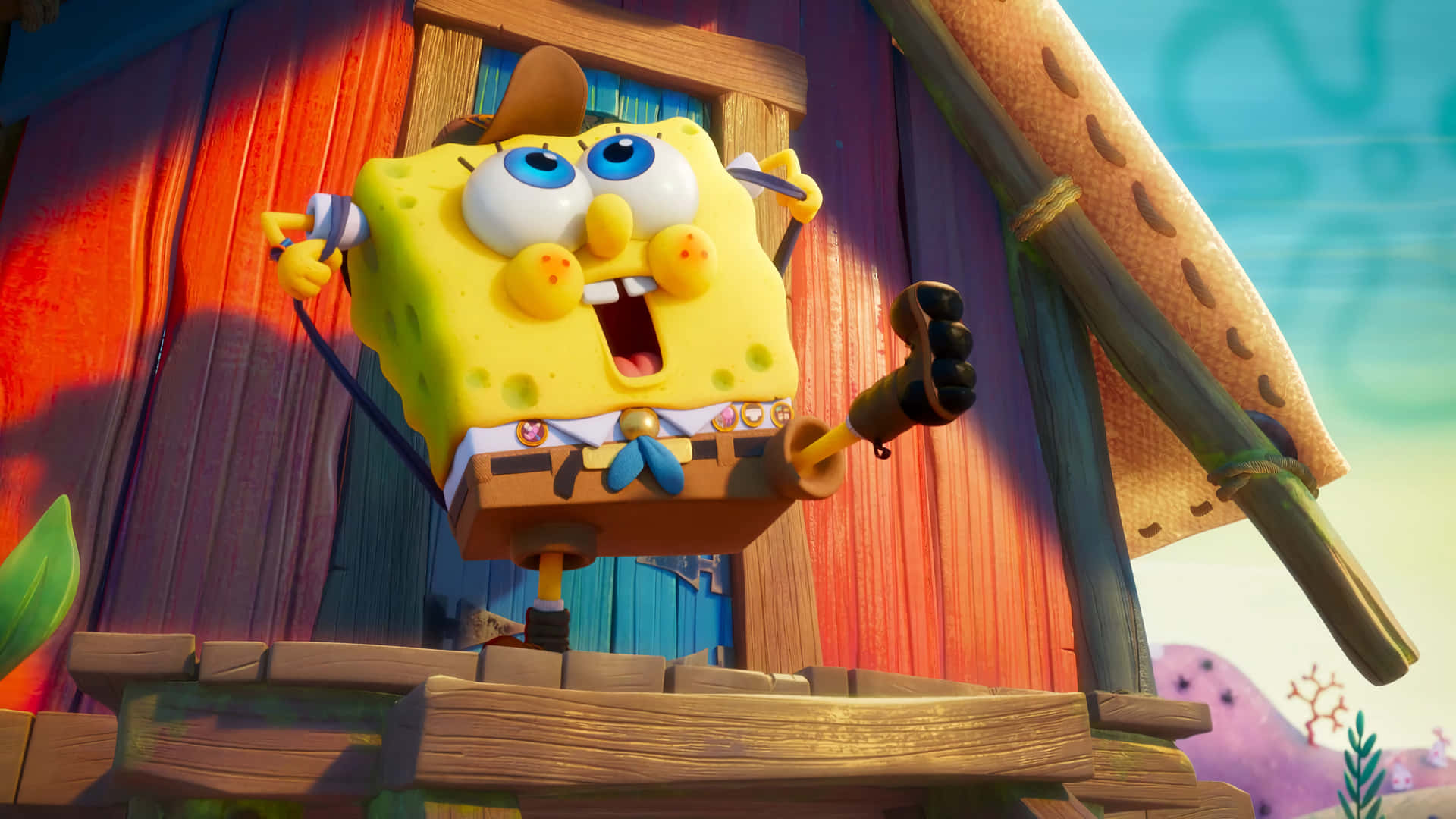 Sponge Bob Square Pants Movie Excited Expression Background