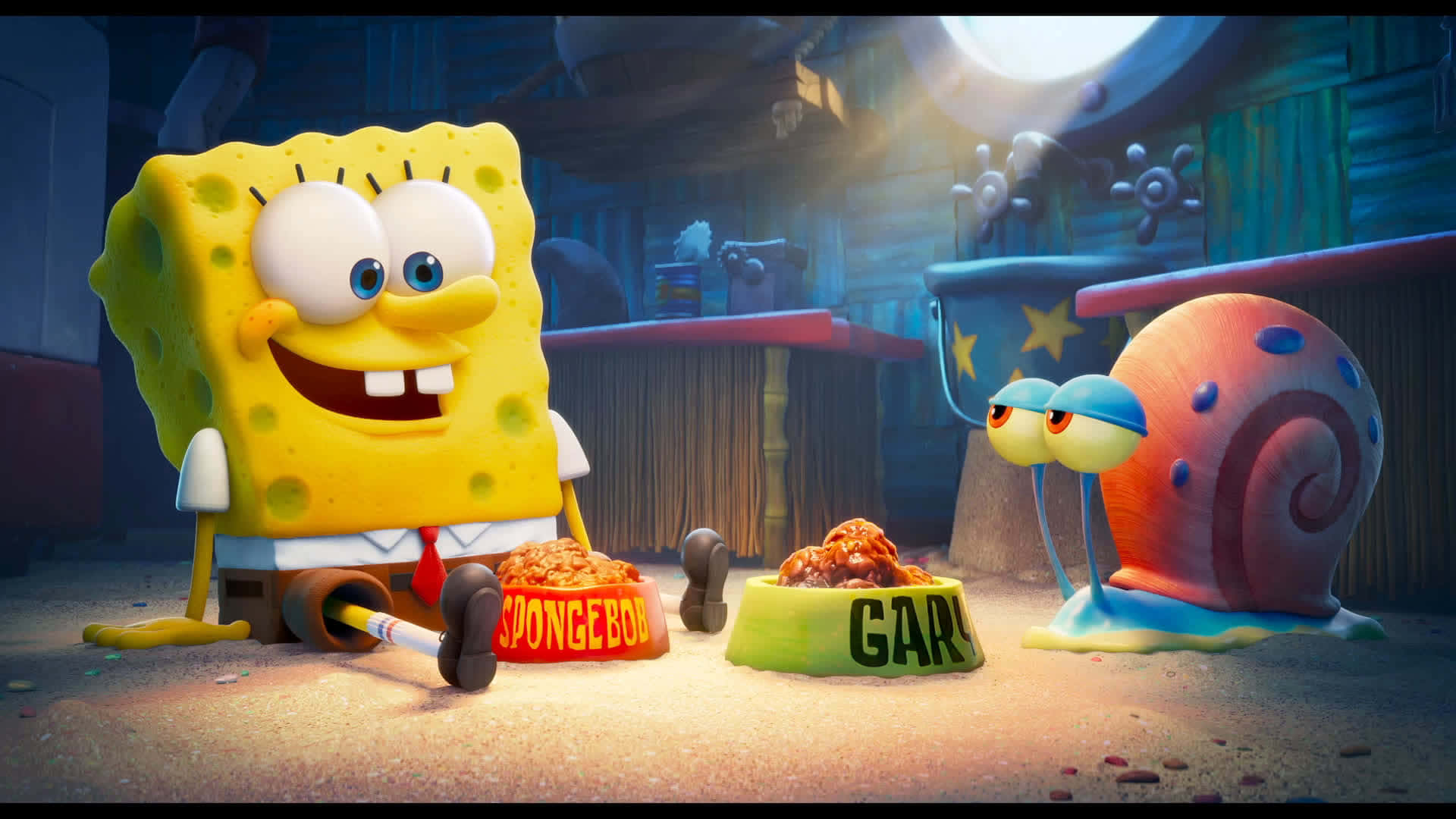 Sponge Boband Gary Enjoying Snacks Background