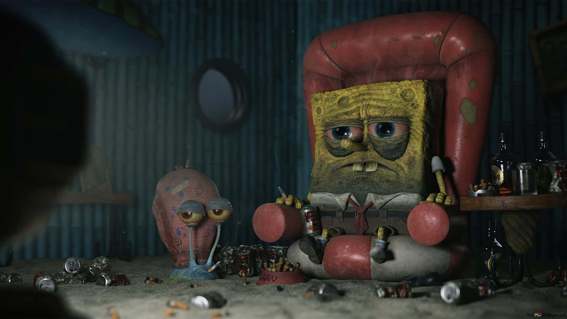 Sponge Boband Patrick Defeatedat Bar Background