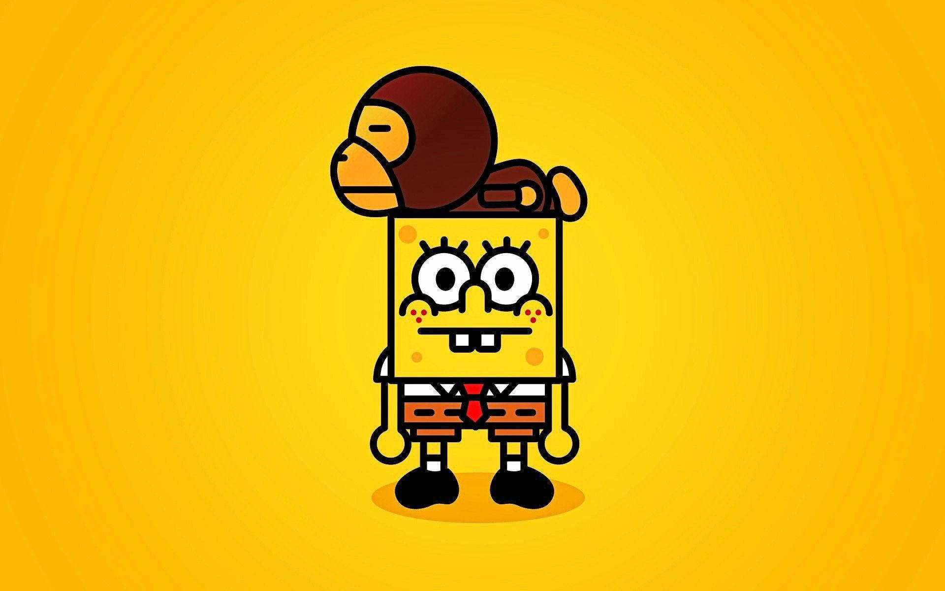 Spongebob And Monkey Funny Cartoon Background