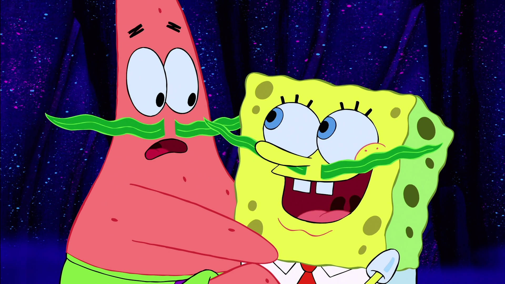 Spongebob And Patrick Cool Seaweed Moustache Background