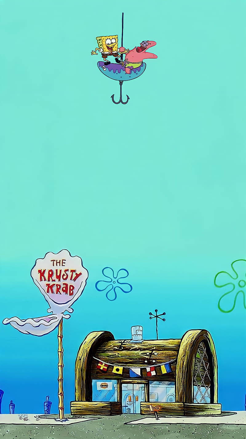 Spongebob And Patrick Over Krusty Krab Background