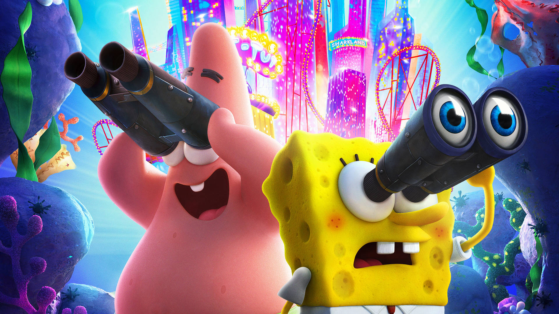 Spongebob And Patrick With Binoculars Background
