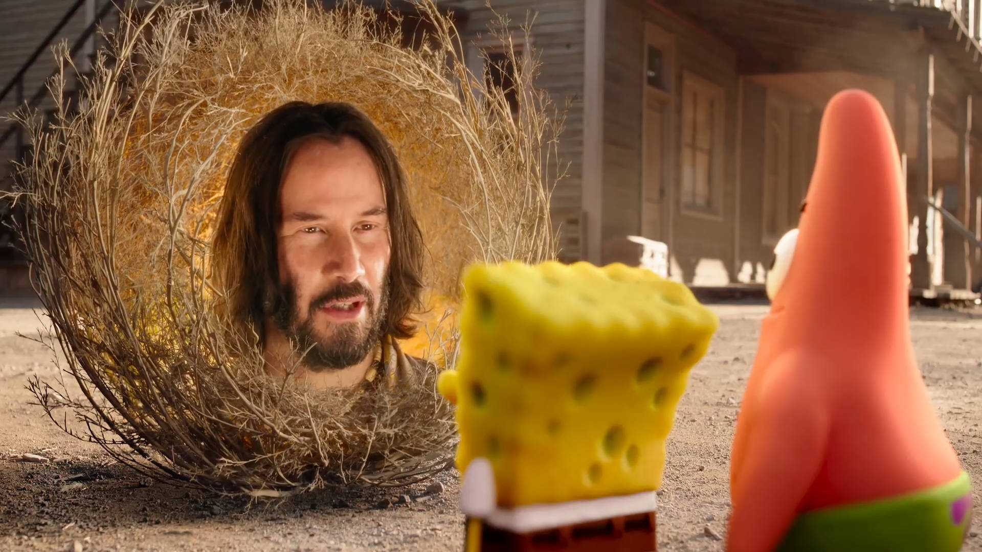 Spongebob And Patrick With Keanu Reeves Background