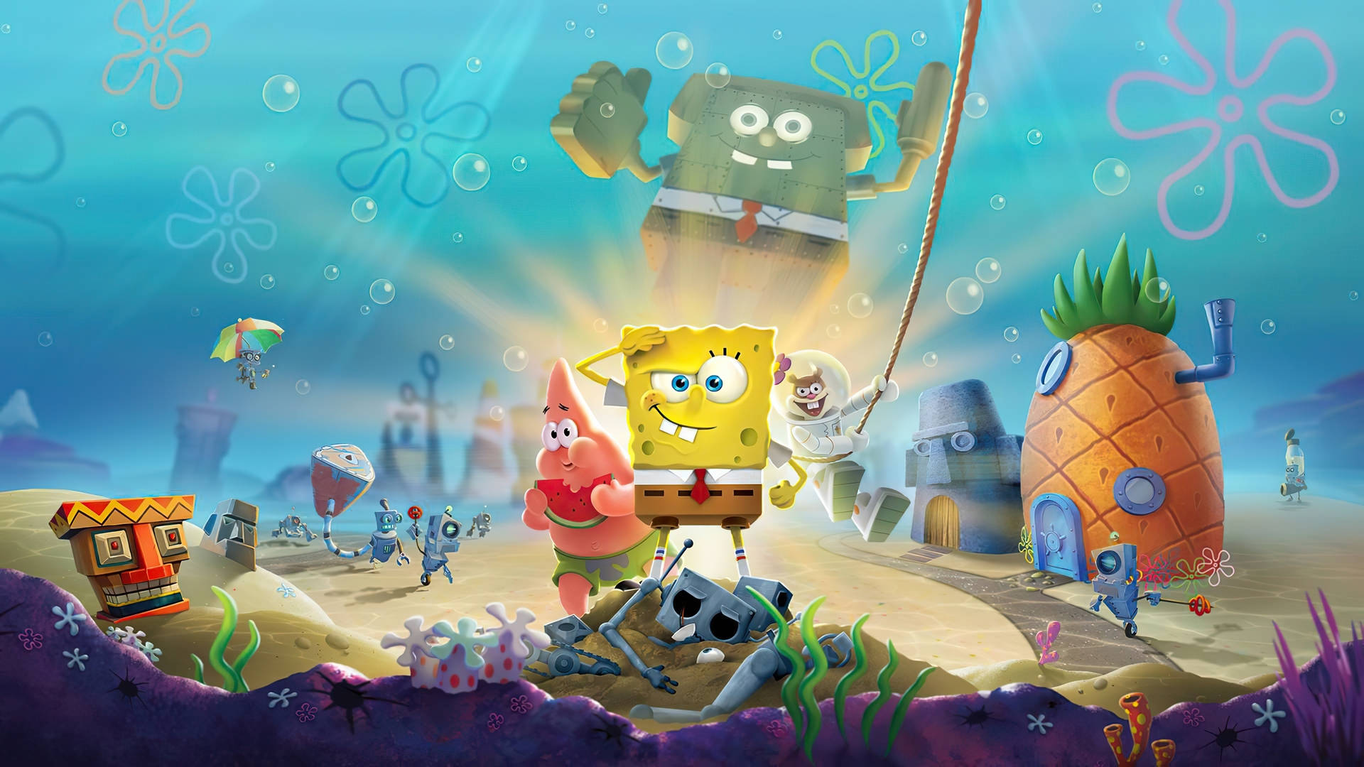 Spongebob And Patrick With Sandy Background