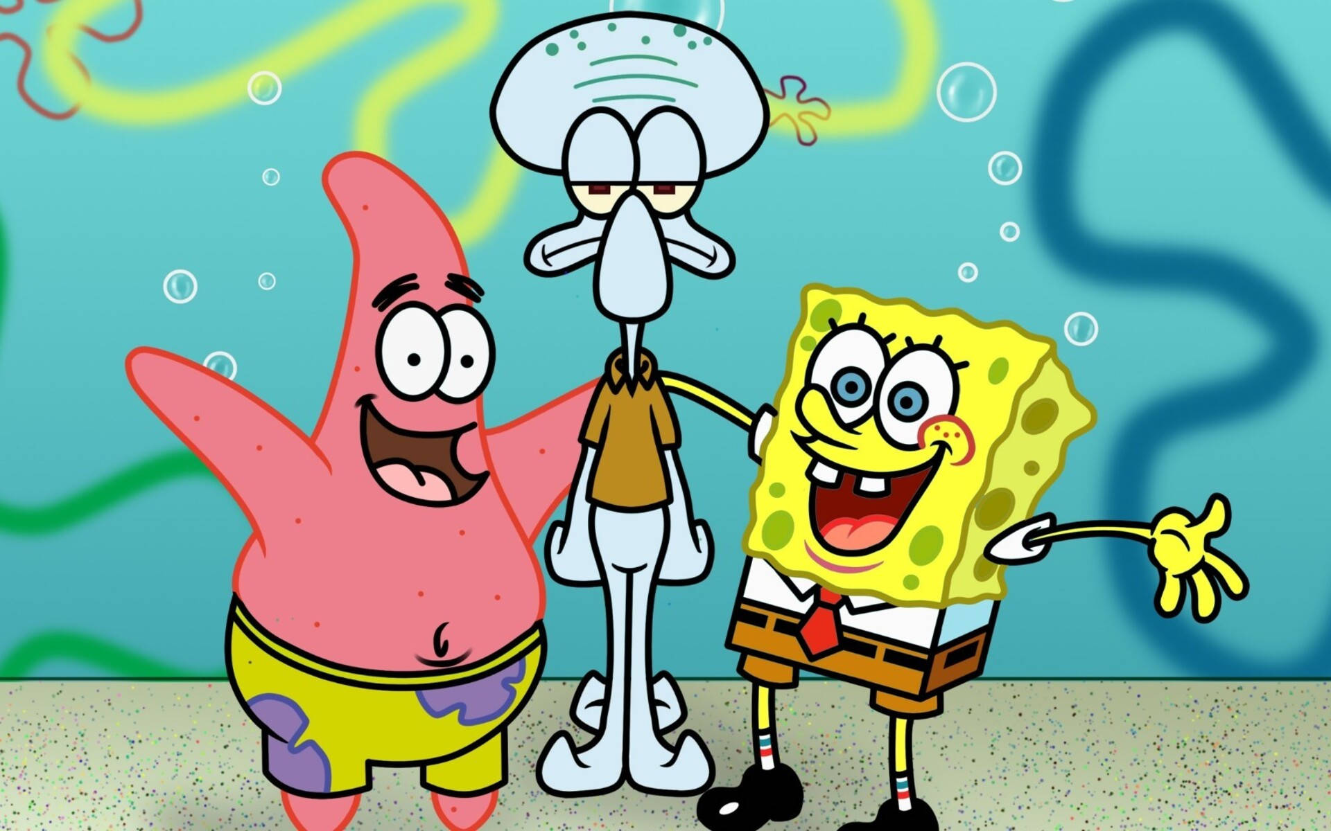 Spongebob And Patrick With Squidward Background