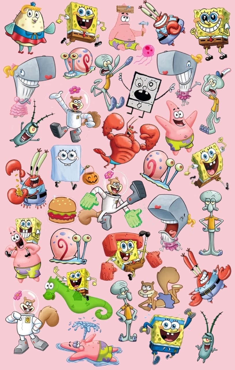 Spongebob Characters Patrick Aesthetic Pink Background
