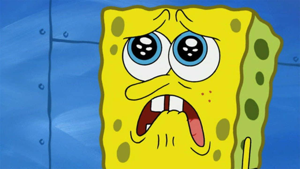 Spongebob Crying Biting His Lips Background