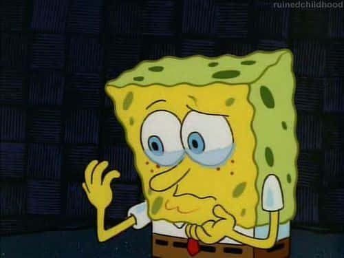Spongebob Crying Looking At His Hand Background
