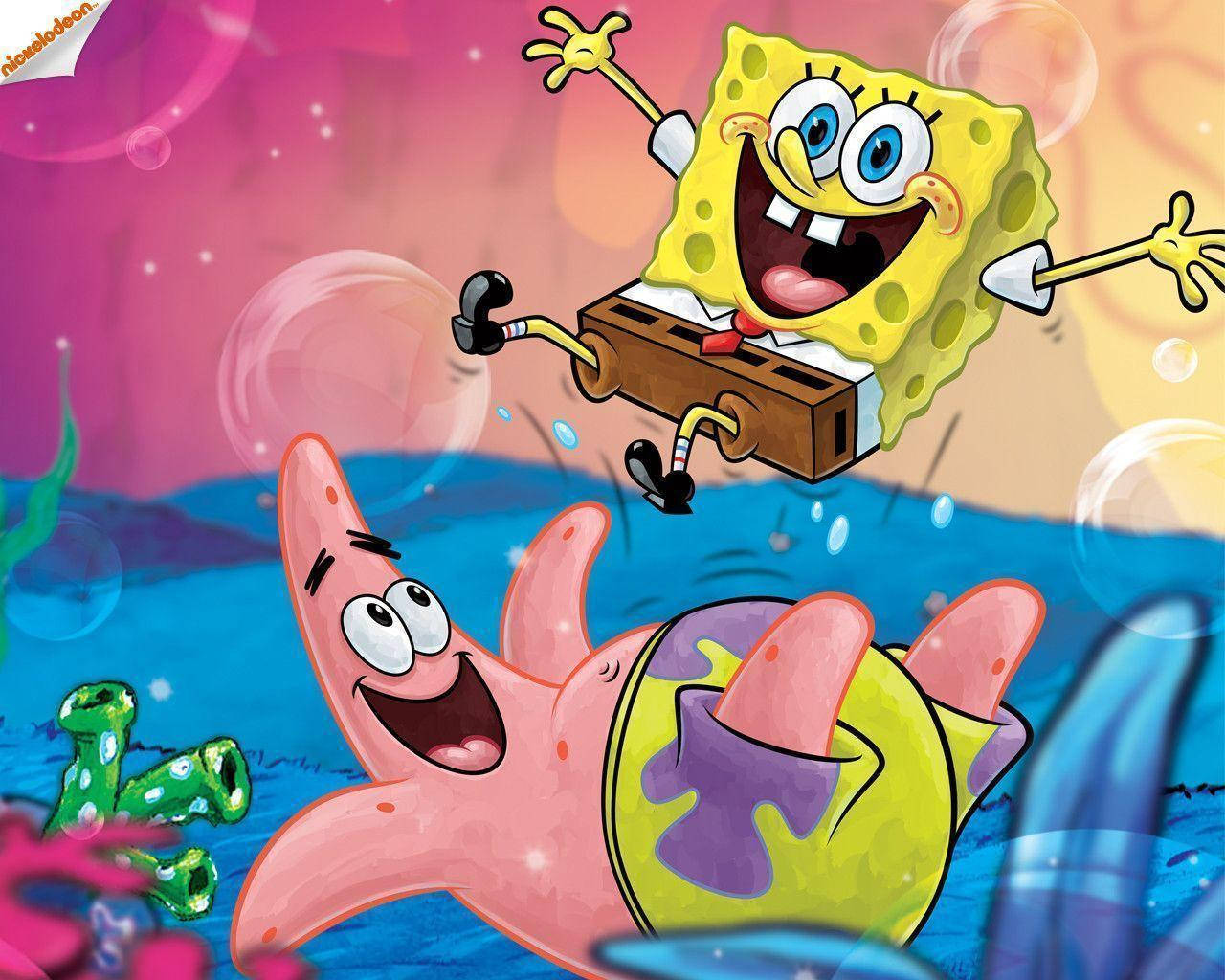 'spongebob Enjoying An Unforgettable Experience' Background