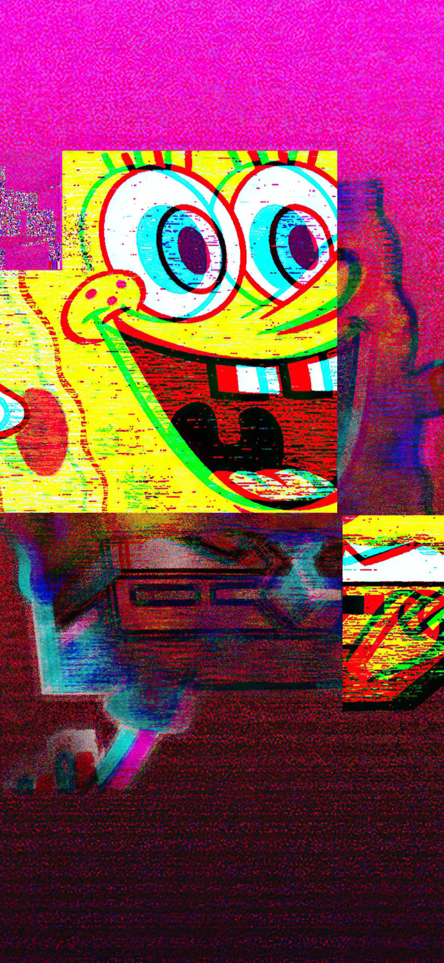 Spongebob Glitch Art Iphone X Cartoon Background