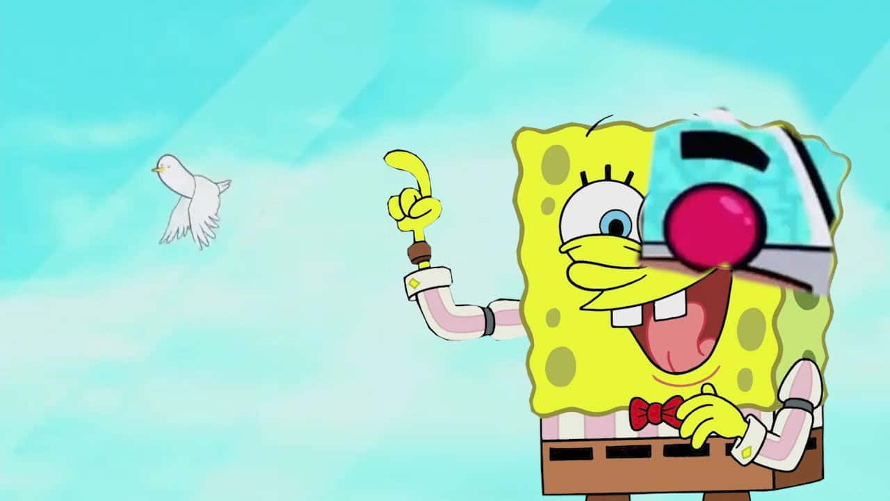 Spongebob Squarepants - A Cartoon Character Flying A Bird Background