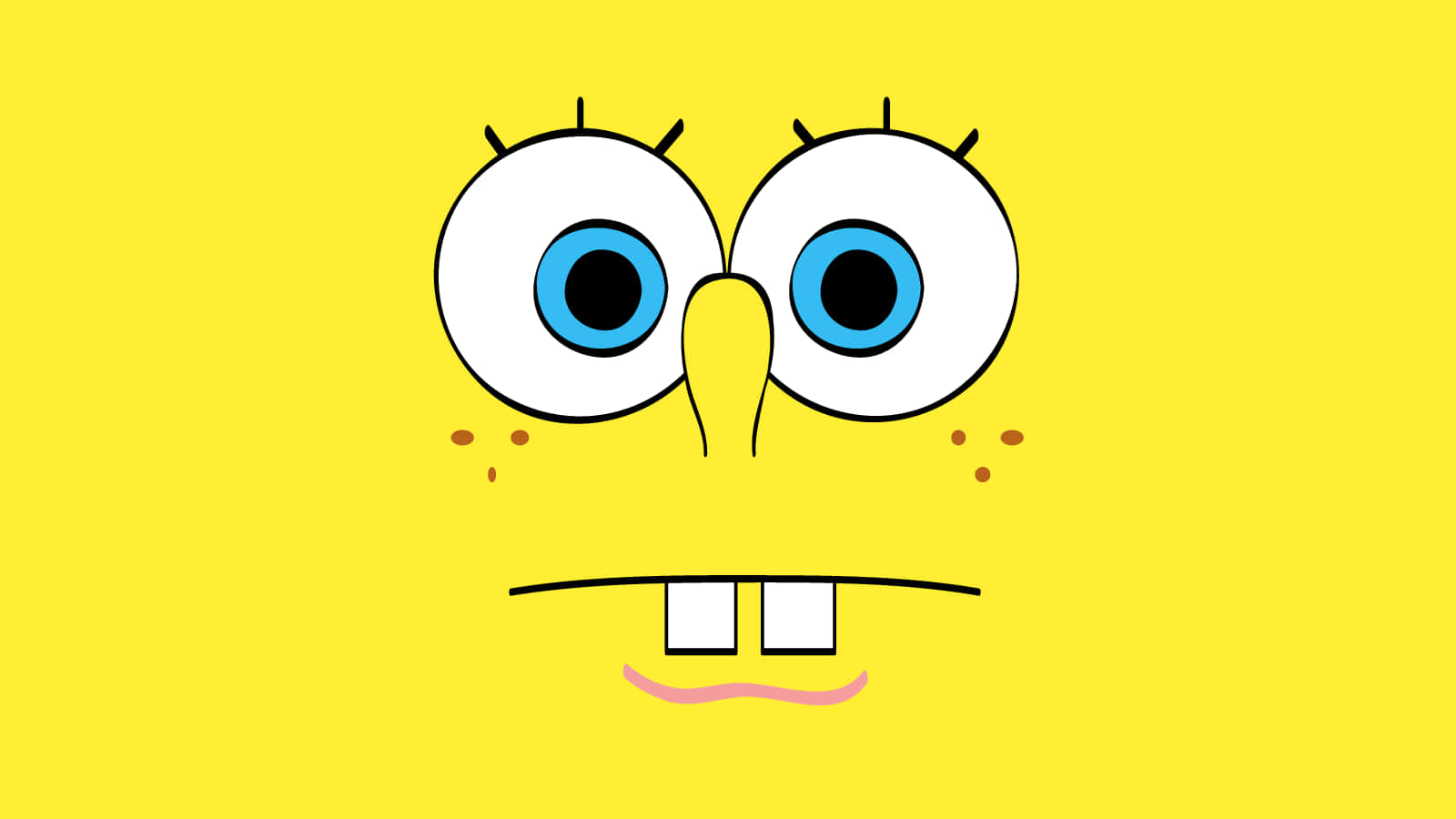 Spongebob Squarepants Face With Blue Eyes On Yellow Background