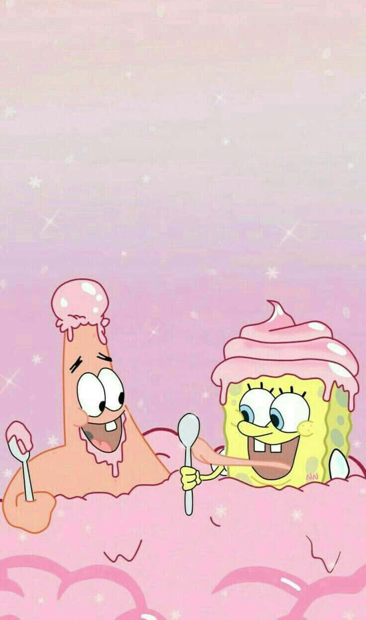 Spongebob Squarepants In A Pink Bath Background