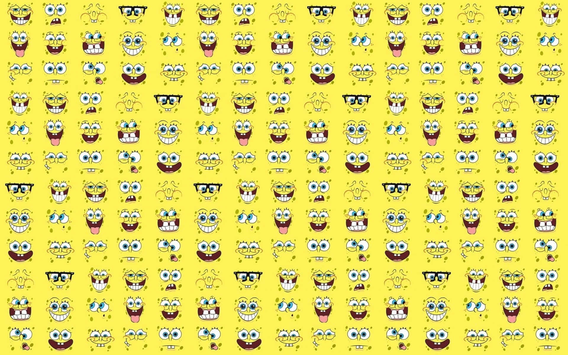 Spongebob Squarepants Wallpaper With Many Faces On It Background