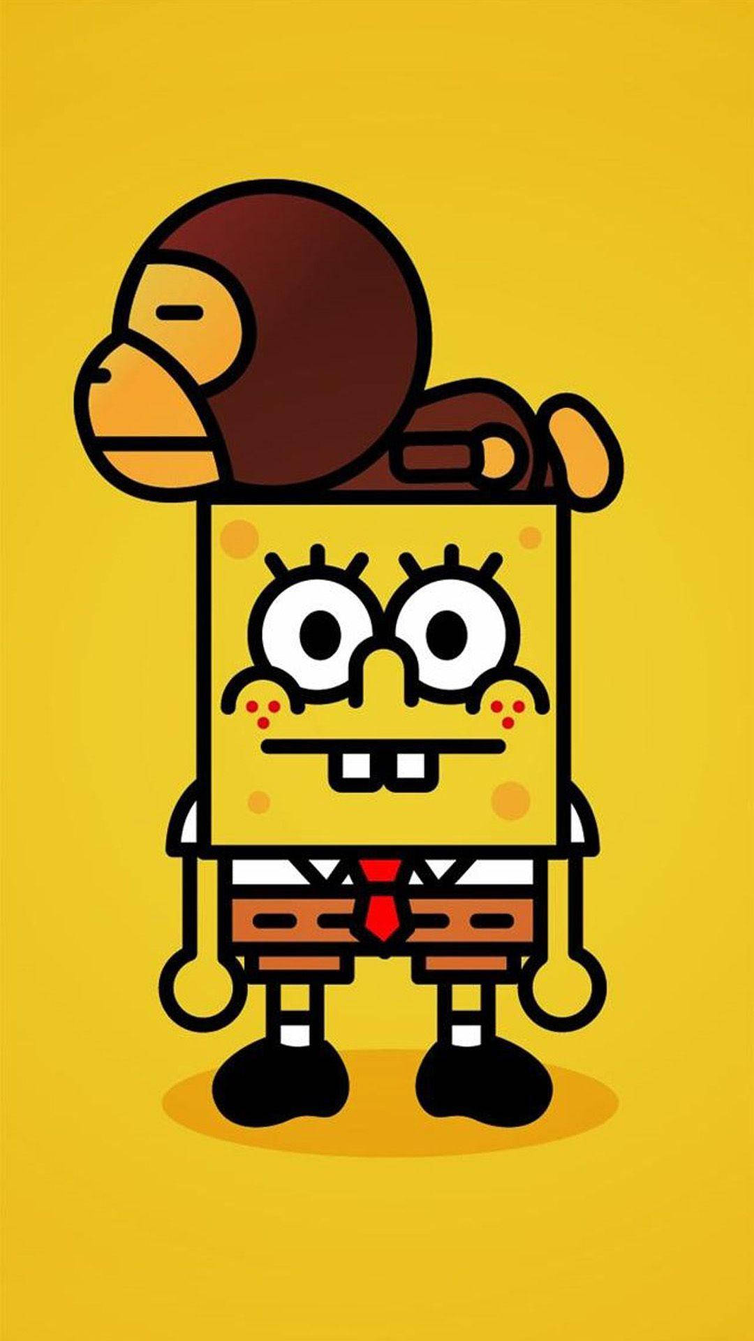 Spongebob With Monkey Iphone X Cartoon Background