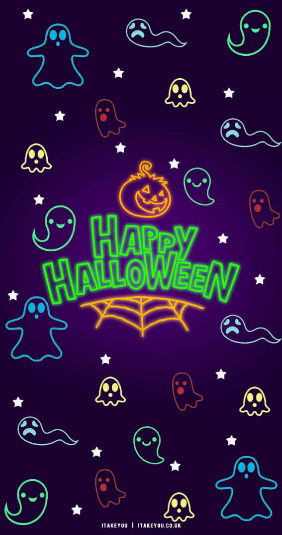 Spooktacular Neon Halloween Celebrations Background