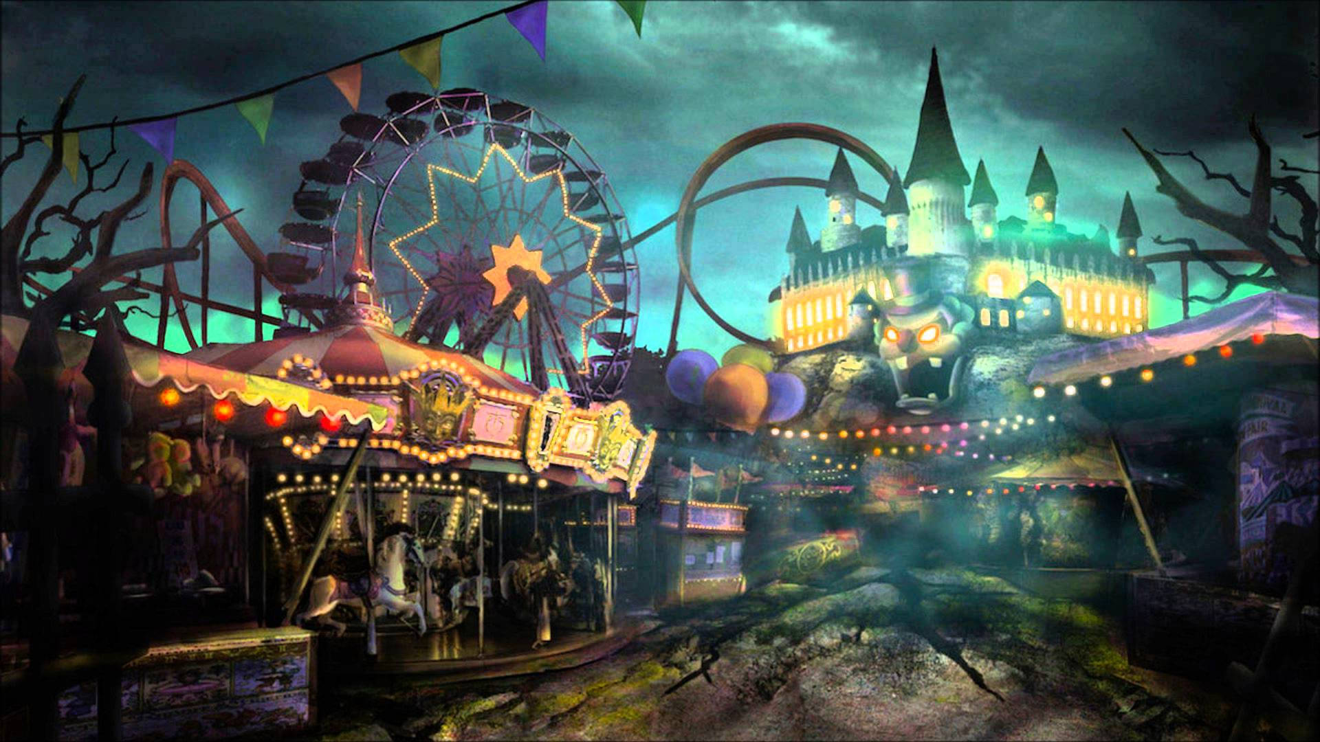 Spooky Abandoned Theme Park Background