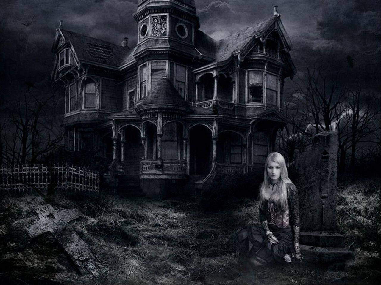 Spooky And Scary Haunted House On Halloween Night Background