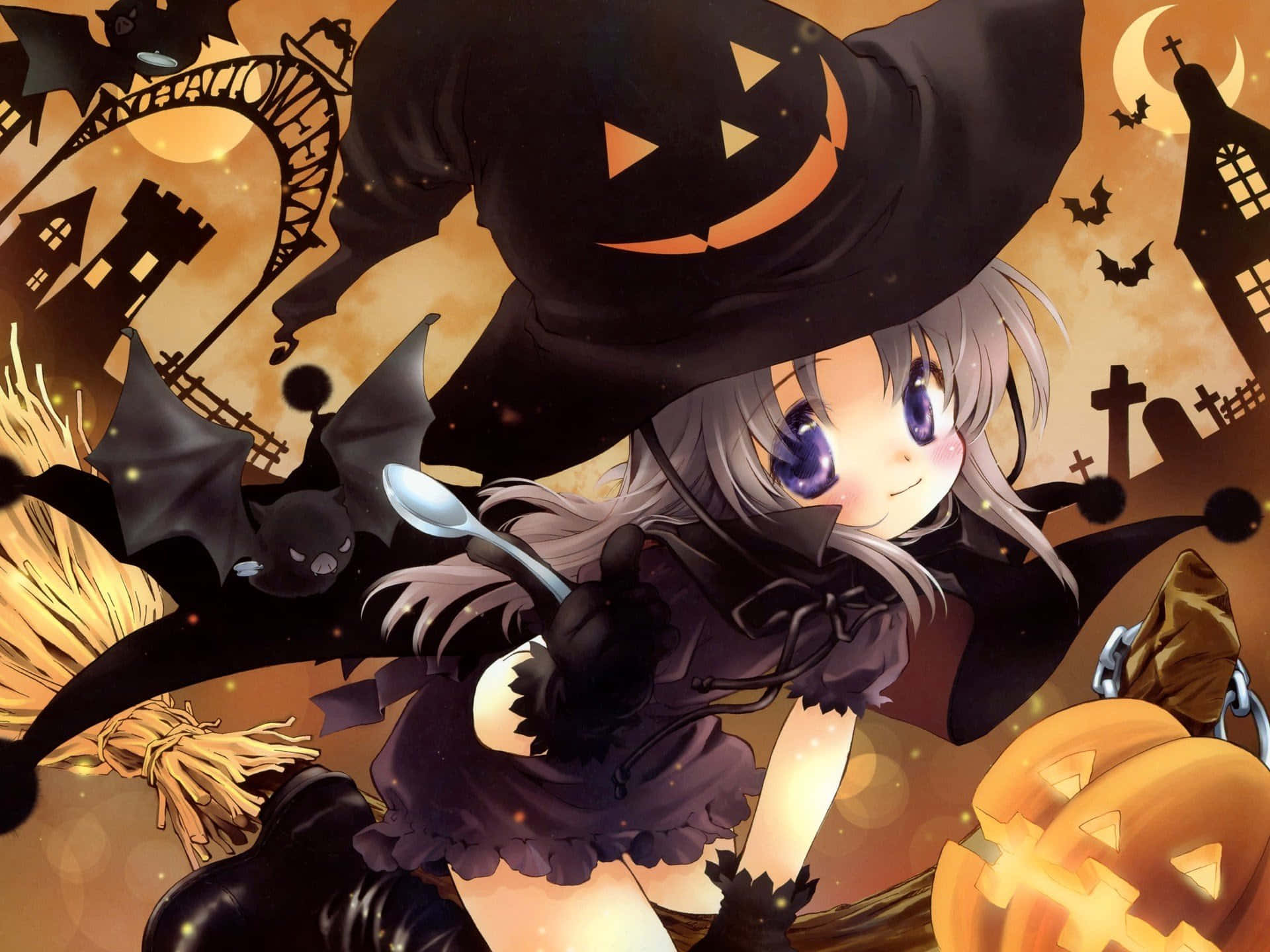 Spooky And Sweeter Than Sugar - A Halloween Anime Girl Background