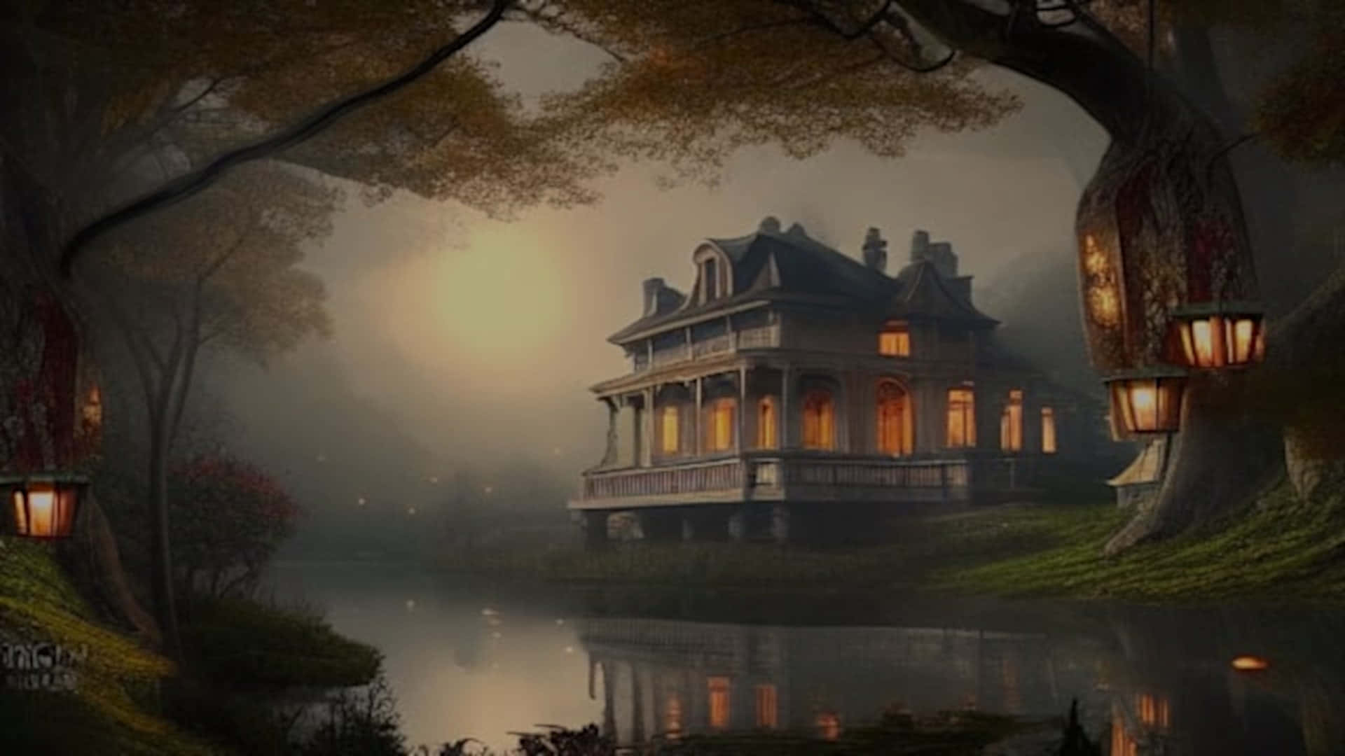 Spooky Big Mansion Desktop Background