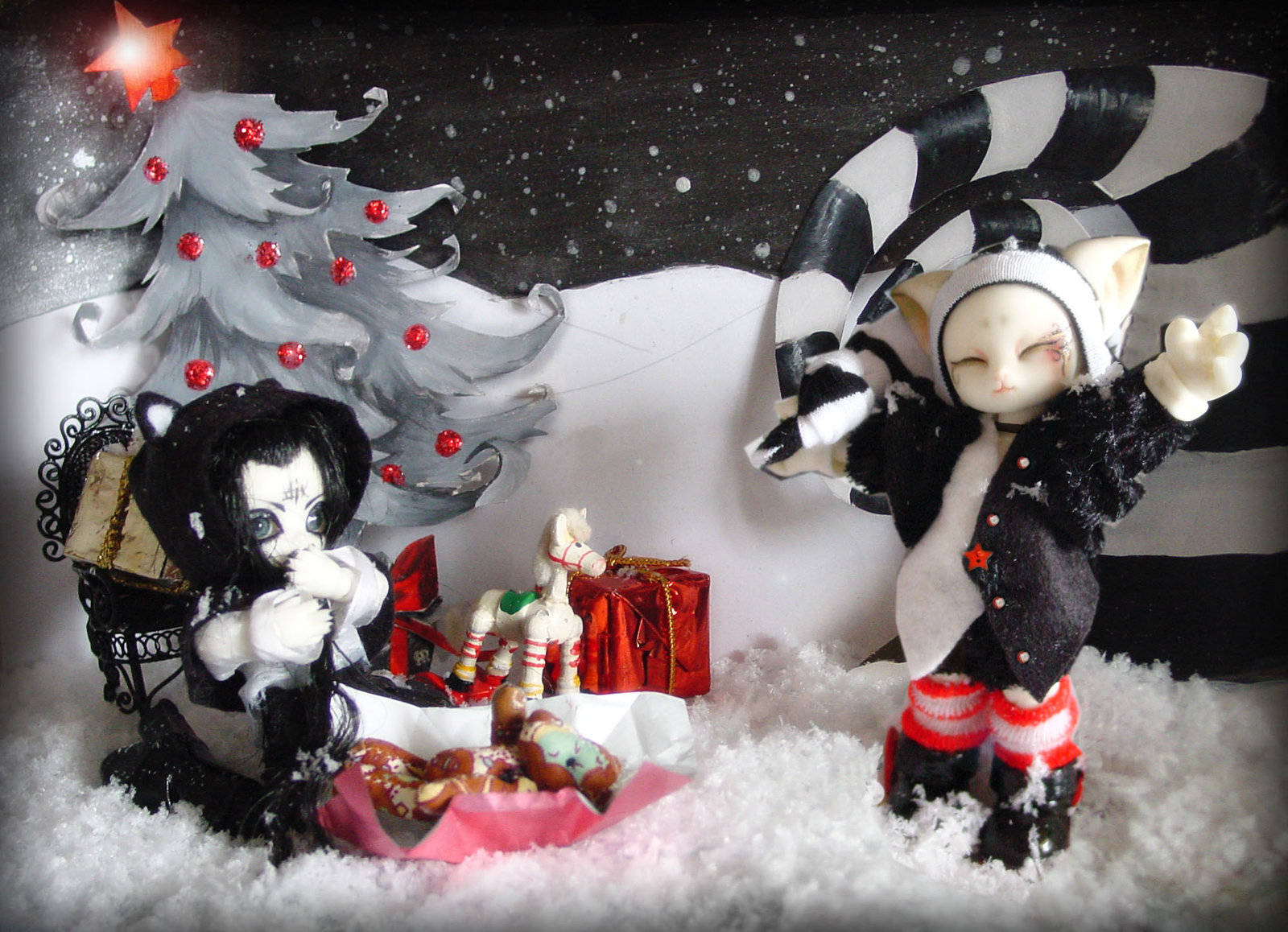 Spooky Characters Celebrating A Gothic Christmas Background