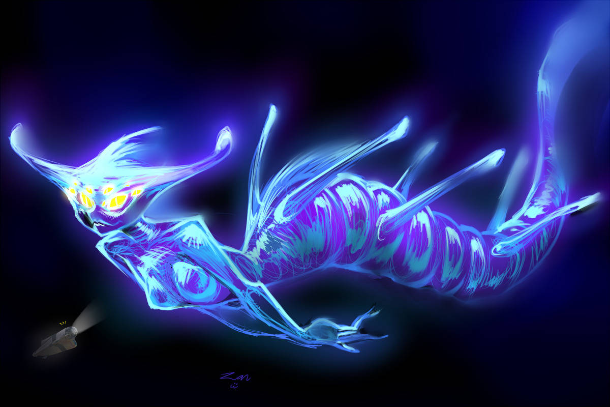 Spooky Female Ghost Leviathan In Deep Sea
