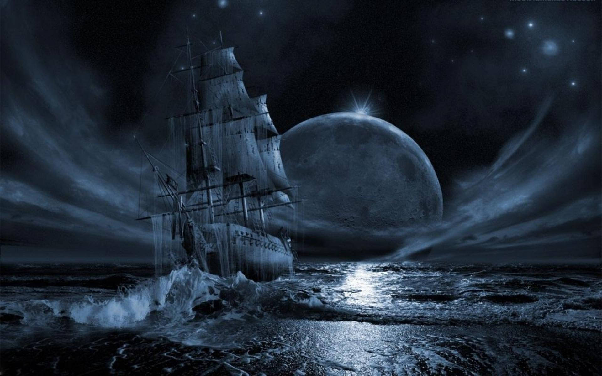 Spooky Ghost Pirate Ship Background