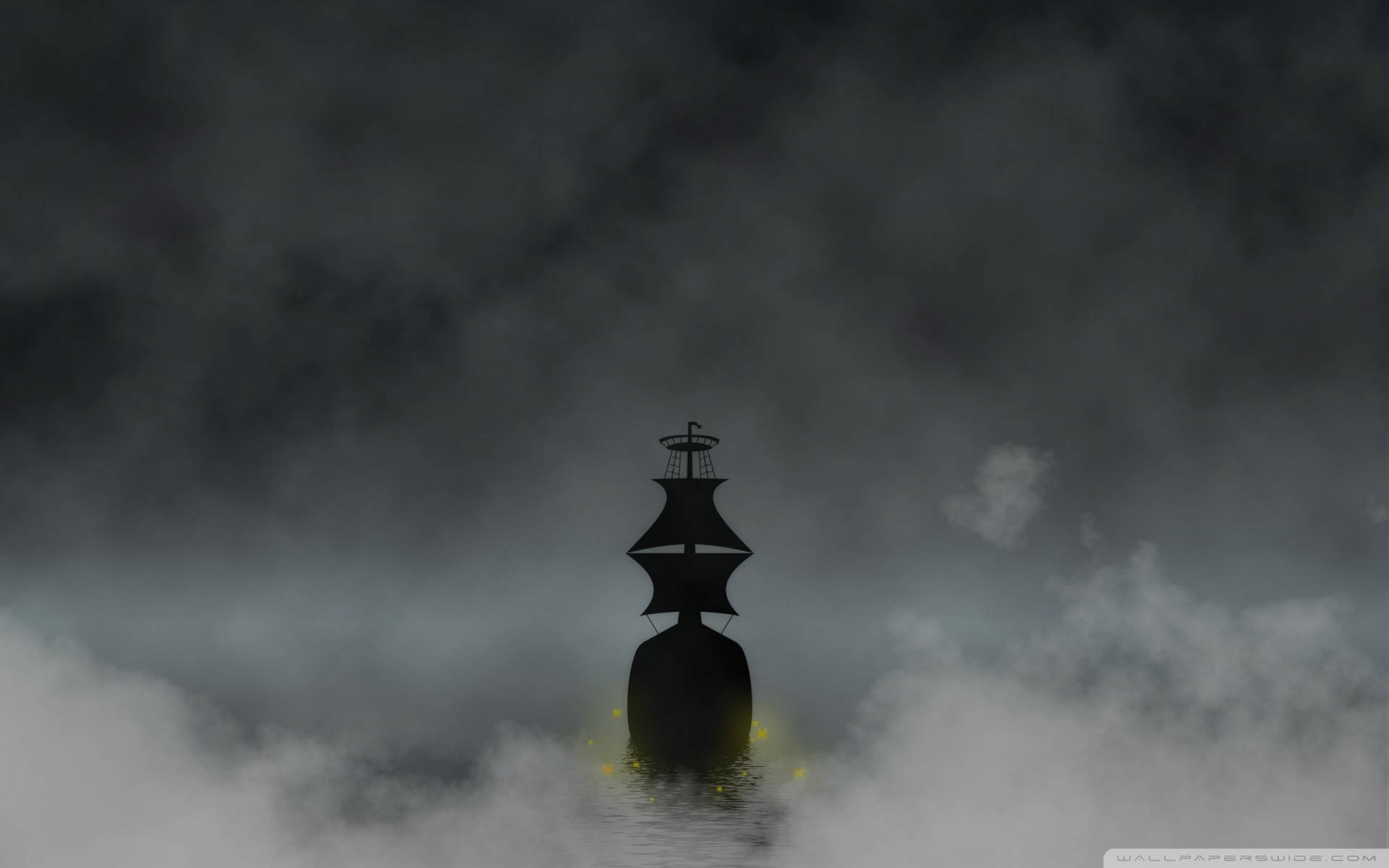 Spooky Ghost Ship Silhouette Background