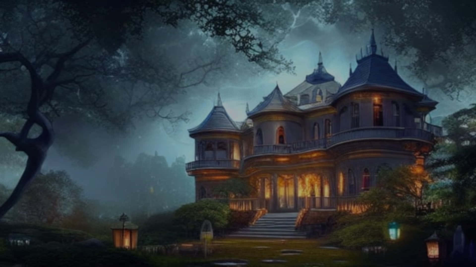 Spooky Grand Mansion Desktop Background