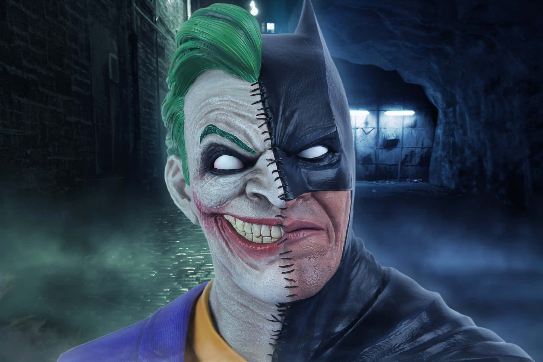 Spooky Half Batman Half Joker Desktop Background
